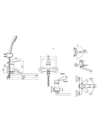 Смеситель Bravat Eco F6111147C-LB для ванны + шланг/душ излив 300 мм Eco (177429)