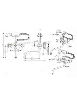 Смеситель Bravat DUO F6133186CP-LB-RUS для ванны с душем излив 300 мм + шланг/душ