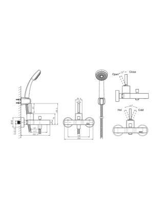 Смеситель Bravat SPRING F679113C-B для ванны с коротким изливом + шланг/душ