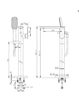Смеситель напольный Bravat GINA F665104C-B2-RUS + шланг/душ хром
