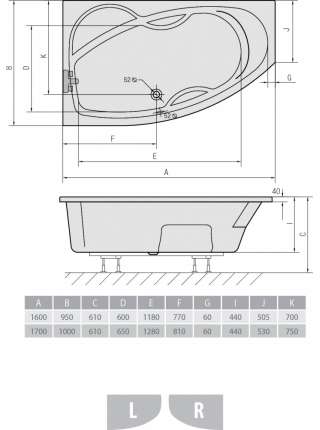 Акриловая ванна Alpen Mamba 160x95 L