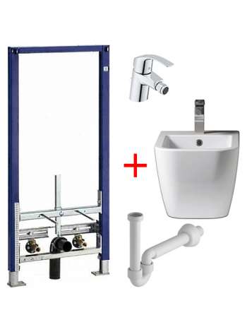 Комплект Биде подвесное BelBagno Alpina + Система инсталляции для биде Geberit Duofix 111.520.00.1 + Смеситель Grohe Eurosmart 32929002 для биде + Си