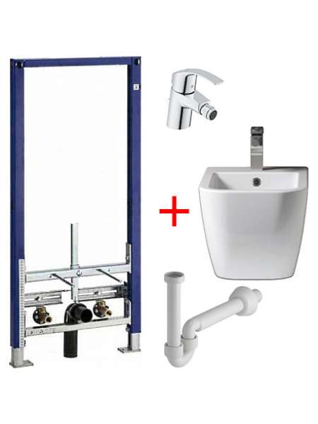 Комплект Биде подвесное BelBagno Alpina + Система инсталляции для биде Geberit Duofix 111.520.00.1 + Смеситель Grohe Eurosmart 32929002 для биде + Си
