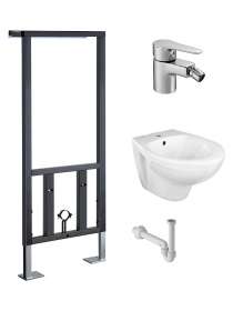 Комплект Биде подвесное Jacob Delafon Patio E4189 + Инсталляция VitrA 780-5820 + Смеситель Jacob Delafon July E16028-4-CP + Сифон Geberit 151.108.11.1