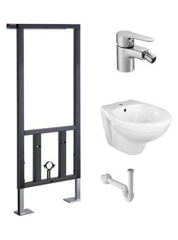 Комплект Биде подвесное Jacob Delafon Patio E4189 + Инсталляция VitrA 780-5820 + Смеситель Jacob Delafon July E16028-4-CP + Сифон Geberit 151.108.11.1