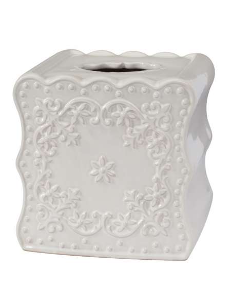 Бокс для салфеток (салфетница), 15 см, керамика, белый, серия Ruffles, Creative Bath