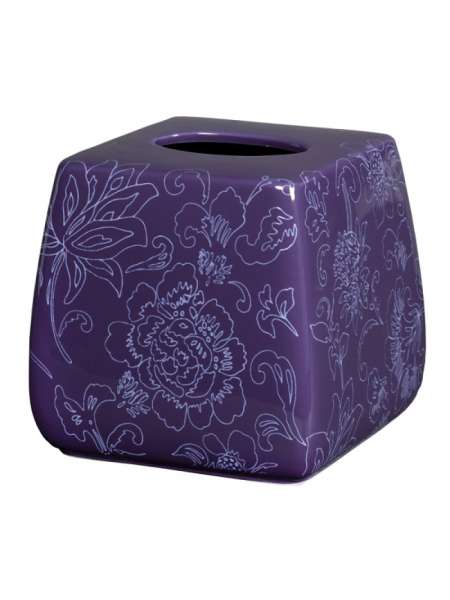 Бокс для салфеток (салфетница), 17 см, керамика, фиолетовый, серия Fine Lines, Creative Bath