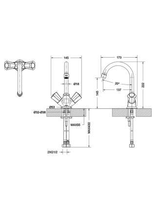 Смеситель Bravat Duo 7F1133186CP-RUS для раковины