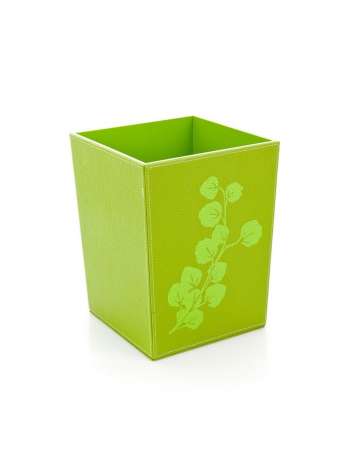 Корзина для мусора New Eco, 24.8 СМ, дерево/кожа, зеленый, серия Корзины для ванной, Blonder Home