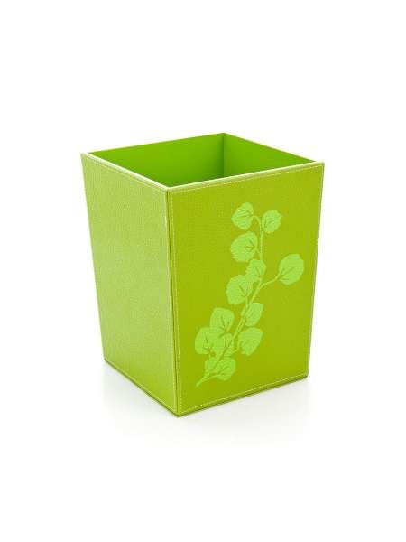 Корзина для мусора New Eco, 24.8 СМ, дерево/кожа, зеленый, серия Корзины для ванной, Blonder Home