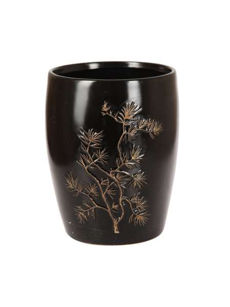 Корзина для мусора Asian Pine, 25.7 см, керамика, коричневый, серия Корзины для ванной, Blonder Home