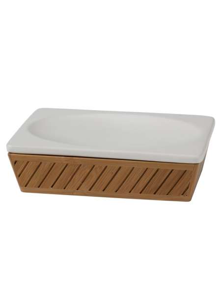 Мыльница, 13 см, дерево/керамика, коричневый/белый, серия Spa Bamboo, Creative Bath