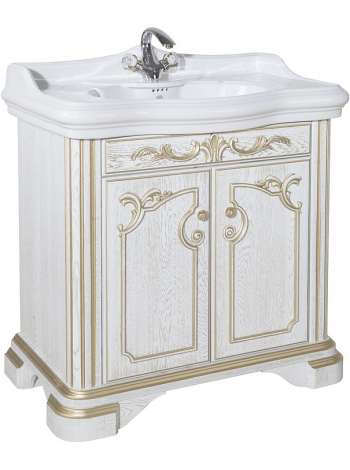 Тумба с раковиной Bellezza Виктория 100 белая патина золото