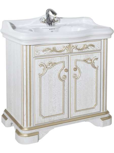 Тумба с раковиной Bellezza Виктория 100 белая патина золото