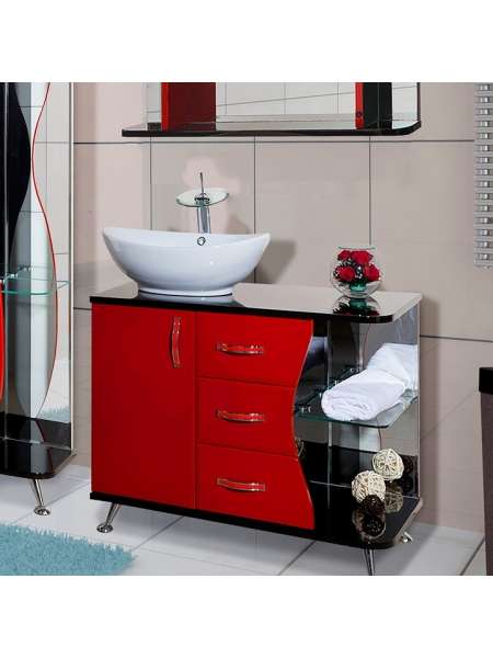 Тумба с раковиной Bellezza Рио 90 L красная с черным
