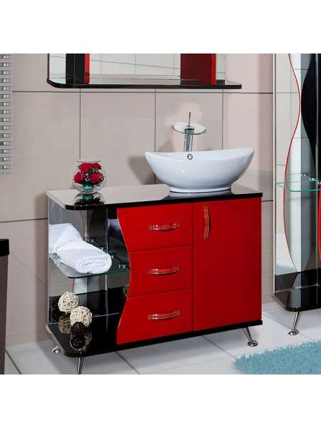 Тумба с раковиной Bellezza Рио 90 R красная с черным