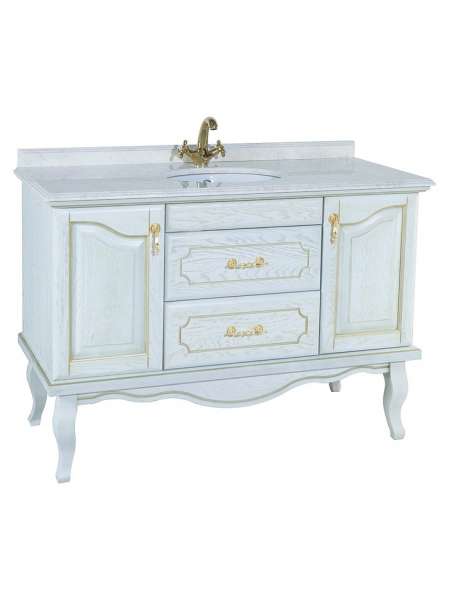 Тумба с раковиной Bellezza Рим 110 белая патина золото