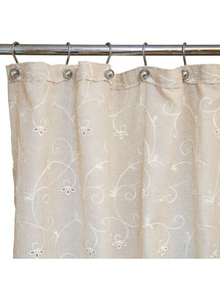 Штора для ванной Embroidery 2803 Mix + Liso Beige, 180х200 см, полиэстер/лен, темно-бежевый, серия Шторки для ванной комнаты, Arti-Deco