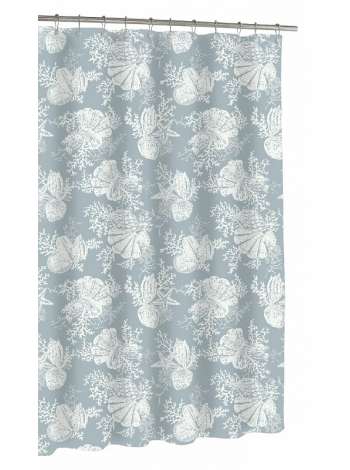 Шторка для ванной Shells Seamist, 183х183 см, полиэстер, голубой, серия Прочее, Kassatex