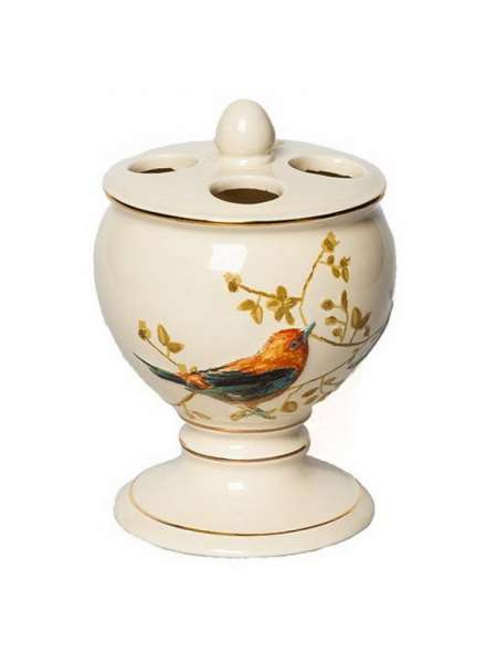 Стакан для зубных щеток, 14 см, керамика, декор, серия Gilded Birds, Avanti