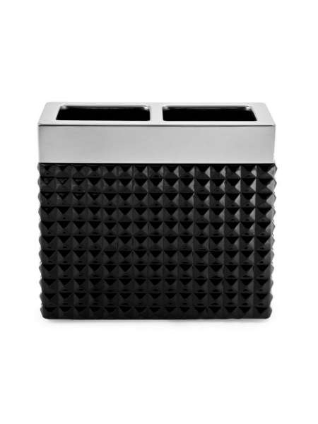 Стакан для зубных щеток, 11.5 см, полистоун, черный, серия Parc East Bricks Black, Kassatex