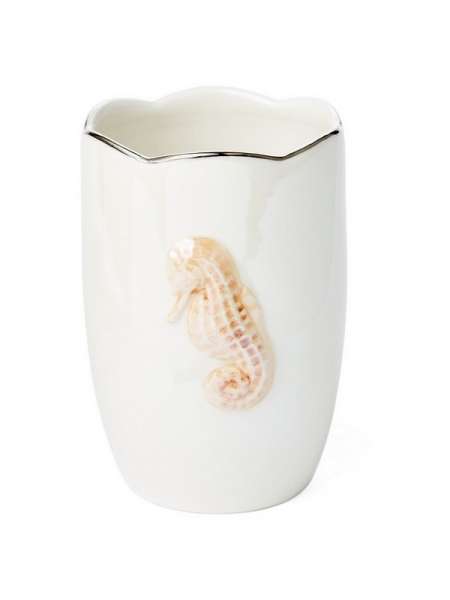 Стакан для зубной пасты, 10.5 см, фарфор, белый, серия Mare Shells Pearl, Kassatex