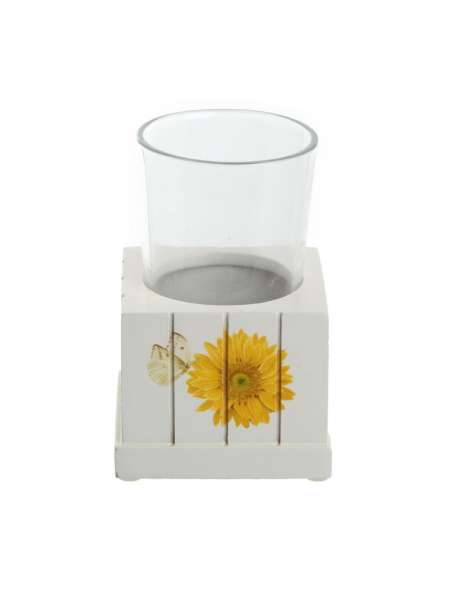 Стакан для зубной пасты Sweet Sunflowers, 13.1 см, дерево/стекло, белый, серия Стаканы, Blonder Home