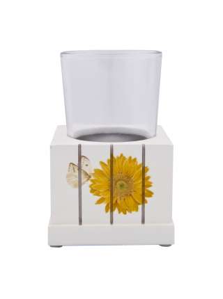 Стакан для зубной пасты Sweet Sunflowers, 13.1 см, дерево/стекло, белый, серия Стаканы, Blonder Home