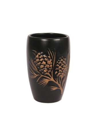 Стакан для зубной пасты Asian Pine, 10.8 см, керамика, коричневый, серия Стаканы, Blonder Home